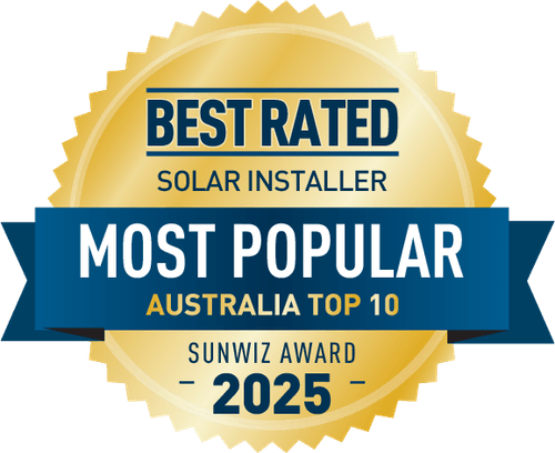 Sunwiz Best Rated Top 10 Solar Installer 2025 award badge