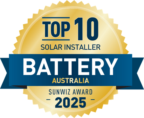 Sunwiz Top 10 Battery Installer 2025 award badge